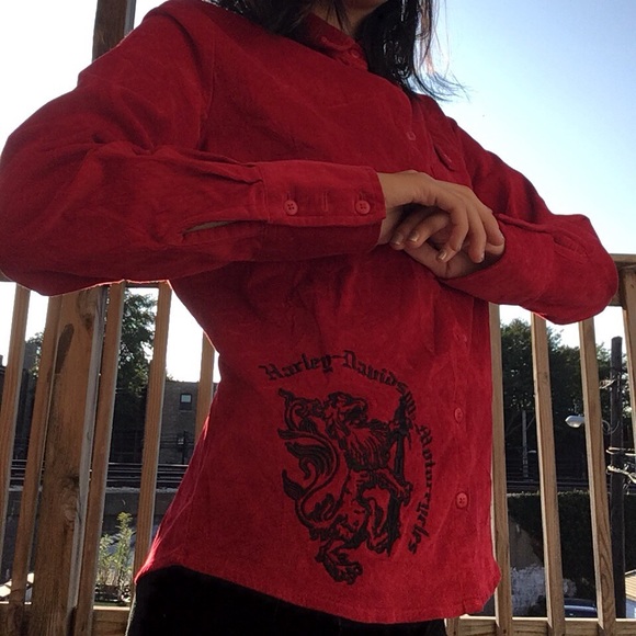 red harley davidson corduroy button up shirt - Picture 2 of 4